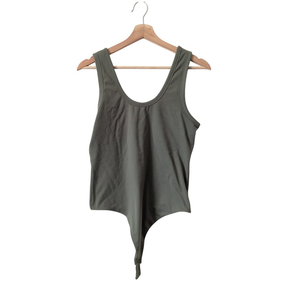 Nuuds Olive Green Scoop Neck Seamless Bodysuit Large Minimalist Earthy Basic